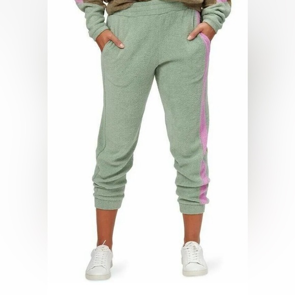 Free People Blue Monday Fleece Sweatpants Green Retro size Medium EUC - Picture 4 of 6